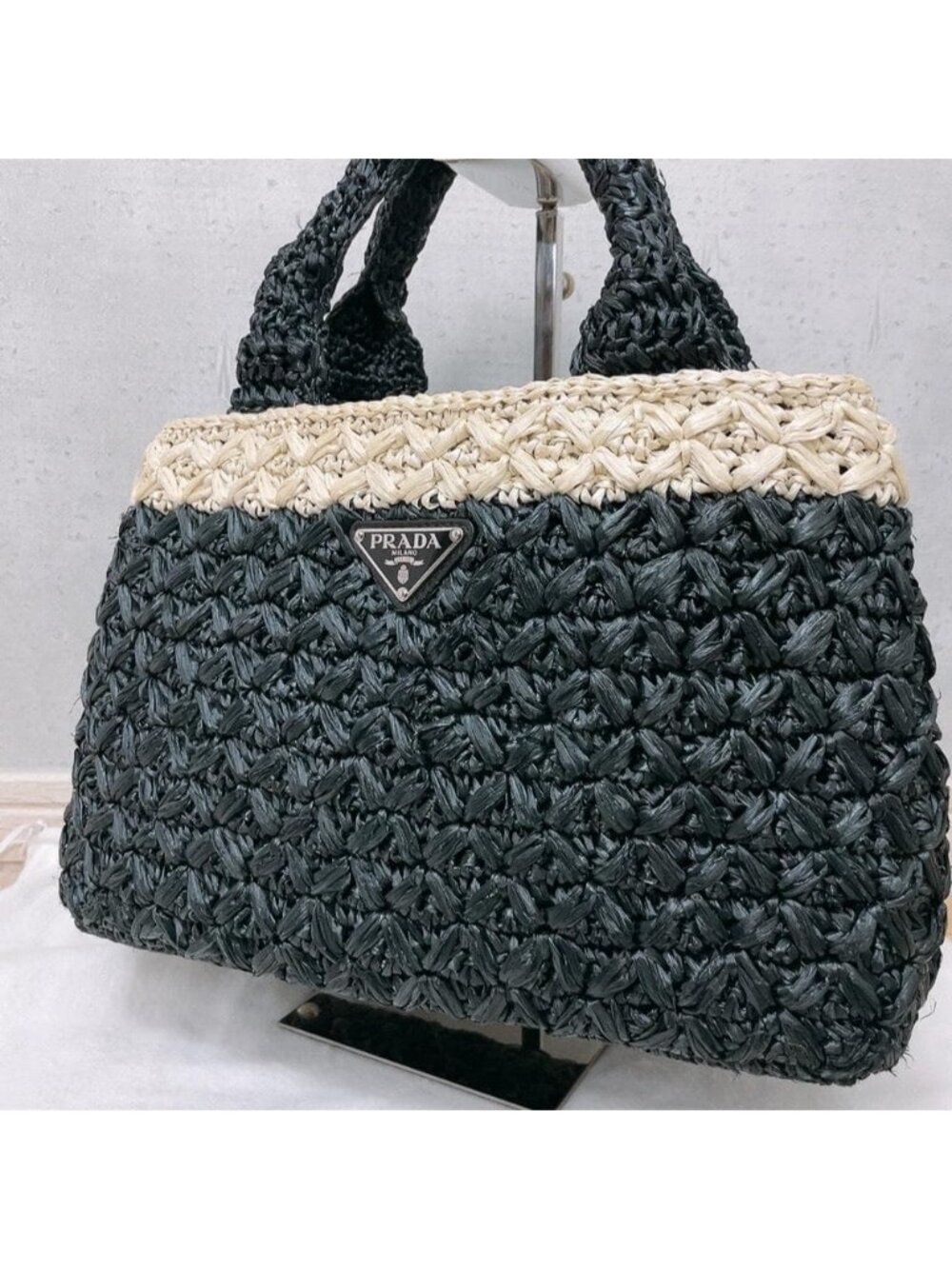 Prada Raffia Croquette Canapa Tote Bag